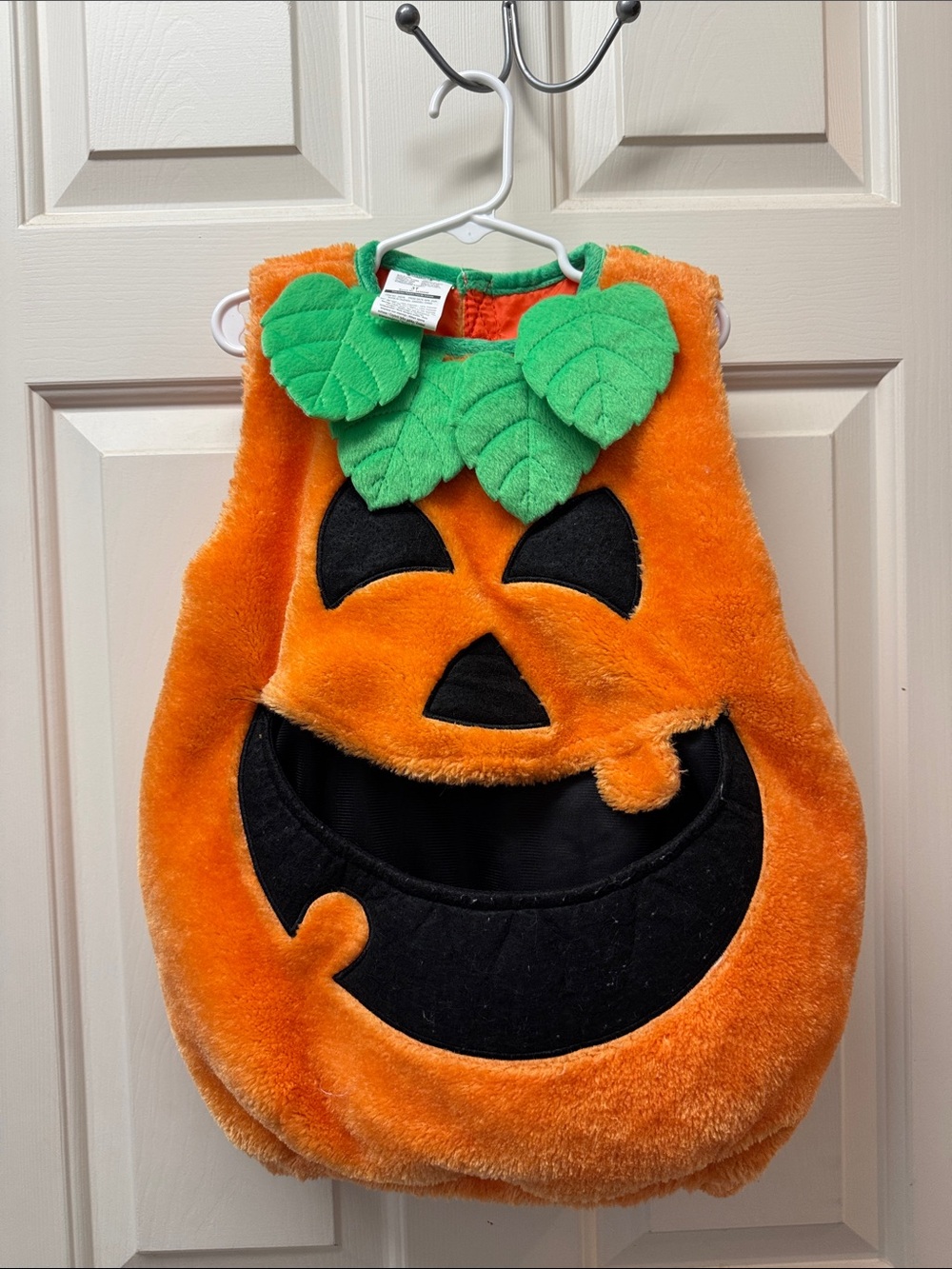 Kids Plush Pumpkin Halloween Costume - Orange with Green Leaf Accents
